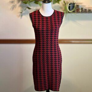 Red and Black Houndstooth Sleeveless Dress